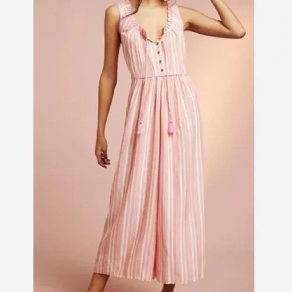 Anthropologie Visayas Pink Stripe Wide Leg Jumpsuit S